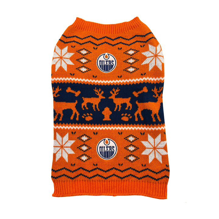 Edmonton Oilers Pets First Blue & Orange Christmas/Holiday Hockey Pet Sweater