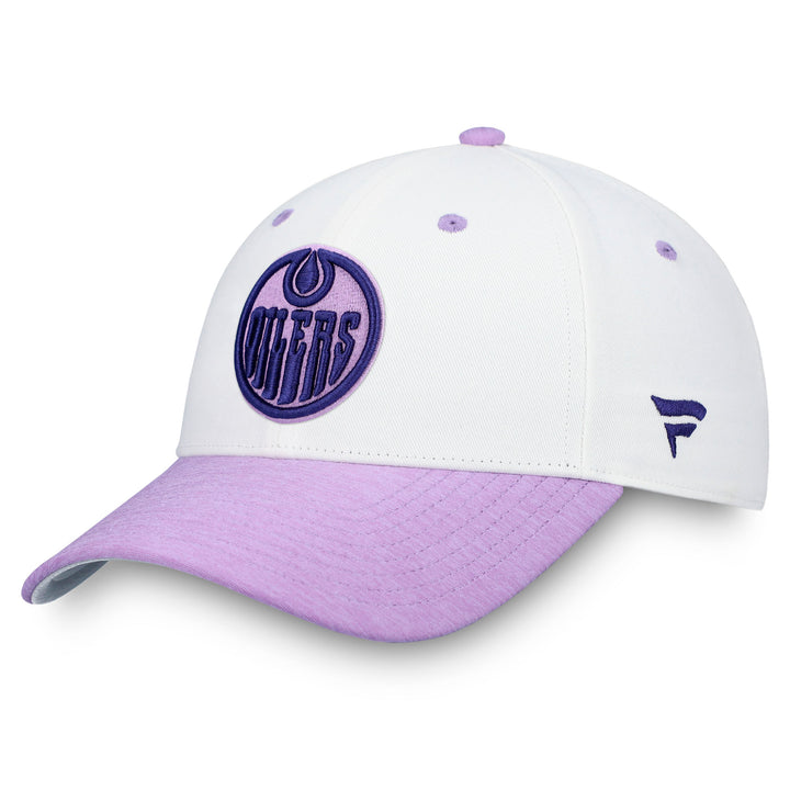 Edmonton Oilers Fanatics White & Purple Authentic Pro Hockey Fights Cancer Snapback Hat