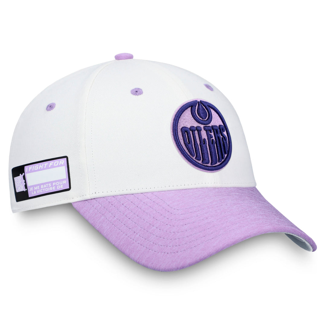 Edmonton Oilers Fanatics White & Purple Authentic Pro Hockey Fights Cancer Snapback Hat
