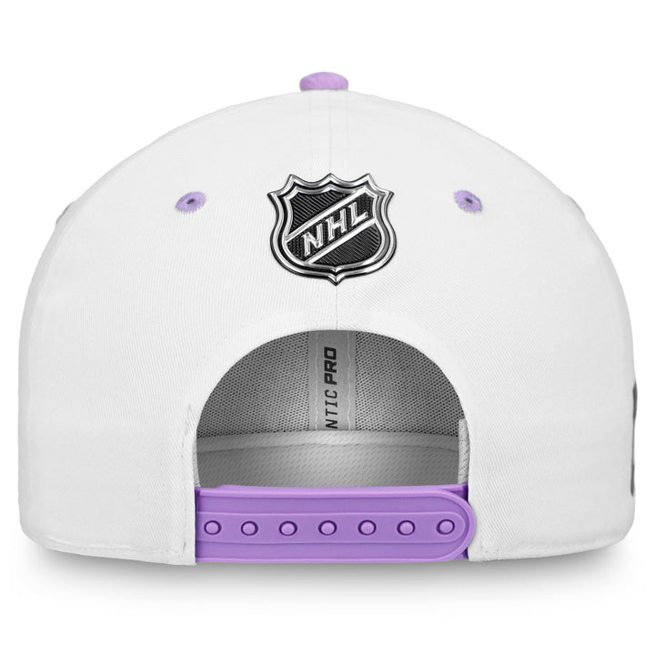 Edmonton Oilers Fanatics White & Purple Authentic Pro Hockey Fights Cancer Snapback Hat
