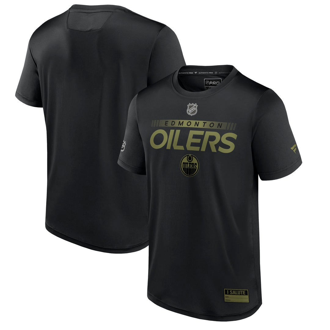 Edmonton Oilers Fanatics Authentic Pro Military Appreciation Black Tech T-Shirt
