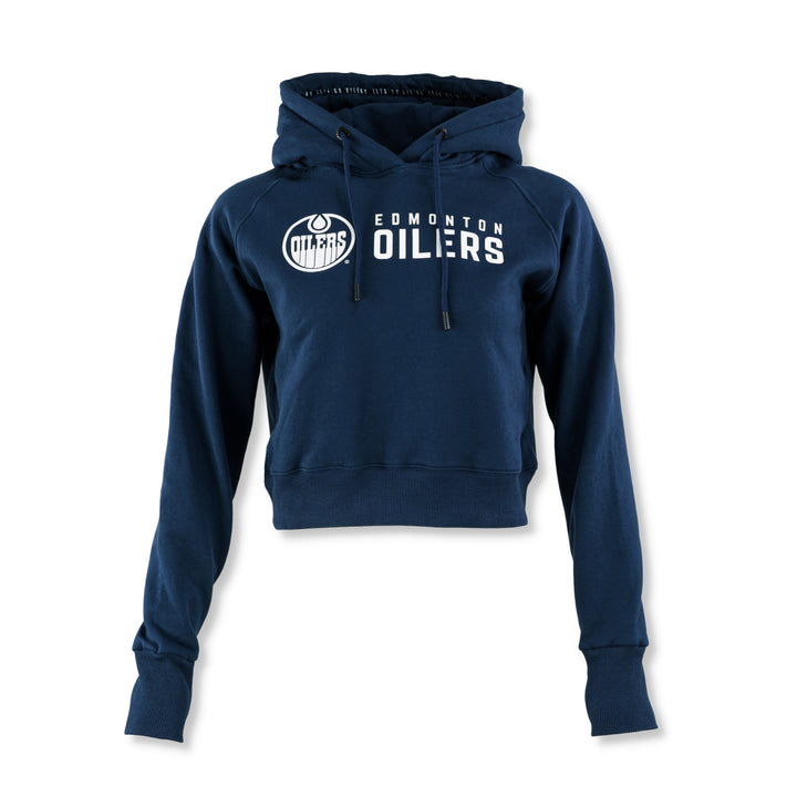 Edmonton Oilers Women's Flatout Apparel Navy Cropped Hoodie