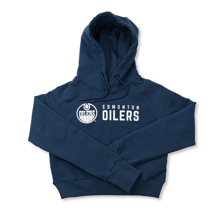 Edmonton Oilers Women's Flatout Apparel Navy Cropped Hoodie