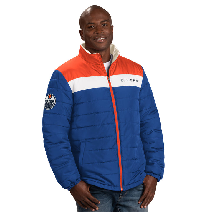 Edmonton Oilers GIII Royal & Orange Perfect Game Sherpa-Lined Full-Zip Jacket