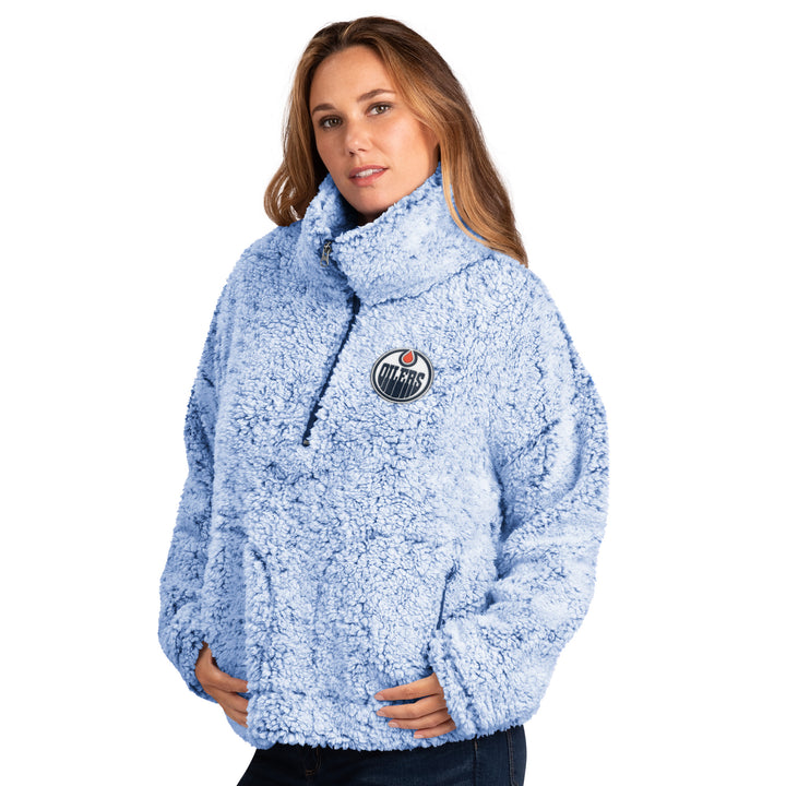 Edmonton Oilers Women's G-III White & Blue Last Score Sherpa Half-Zip Sweatshirt