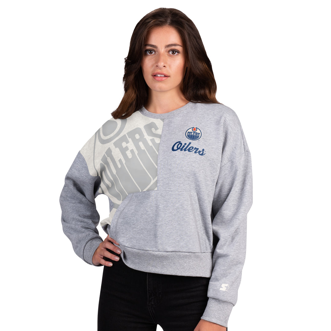 Edmonton Oilers Women's Starter Grey Gridiron Crew Sweatshirt
