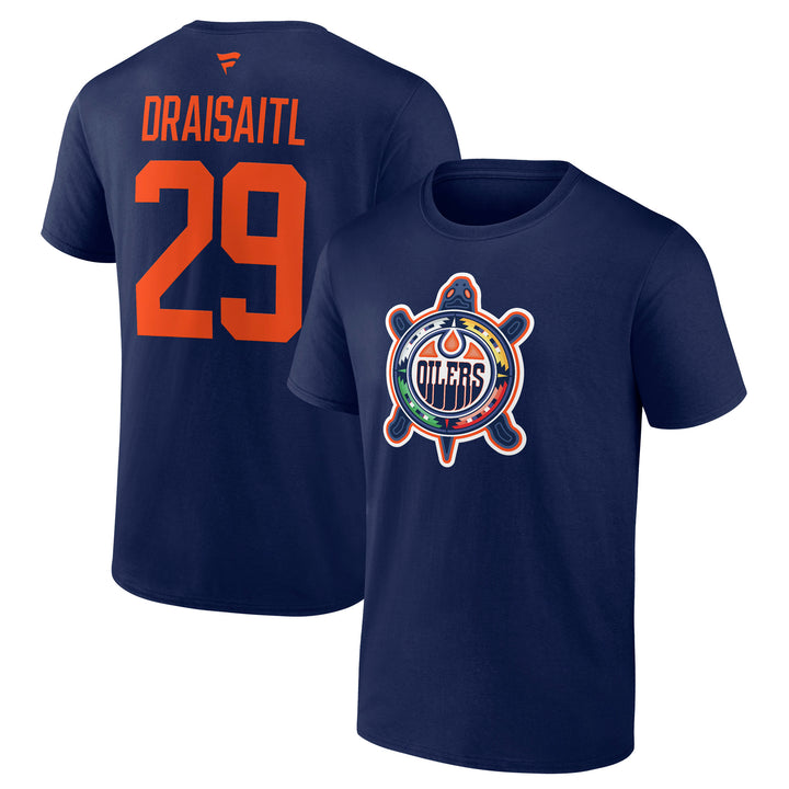 Leon Draisaitl Edmonton Oilers Fanatics Turtle Island Logo Navy T-Shirt