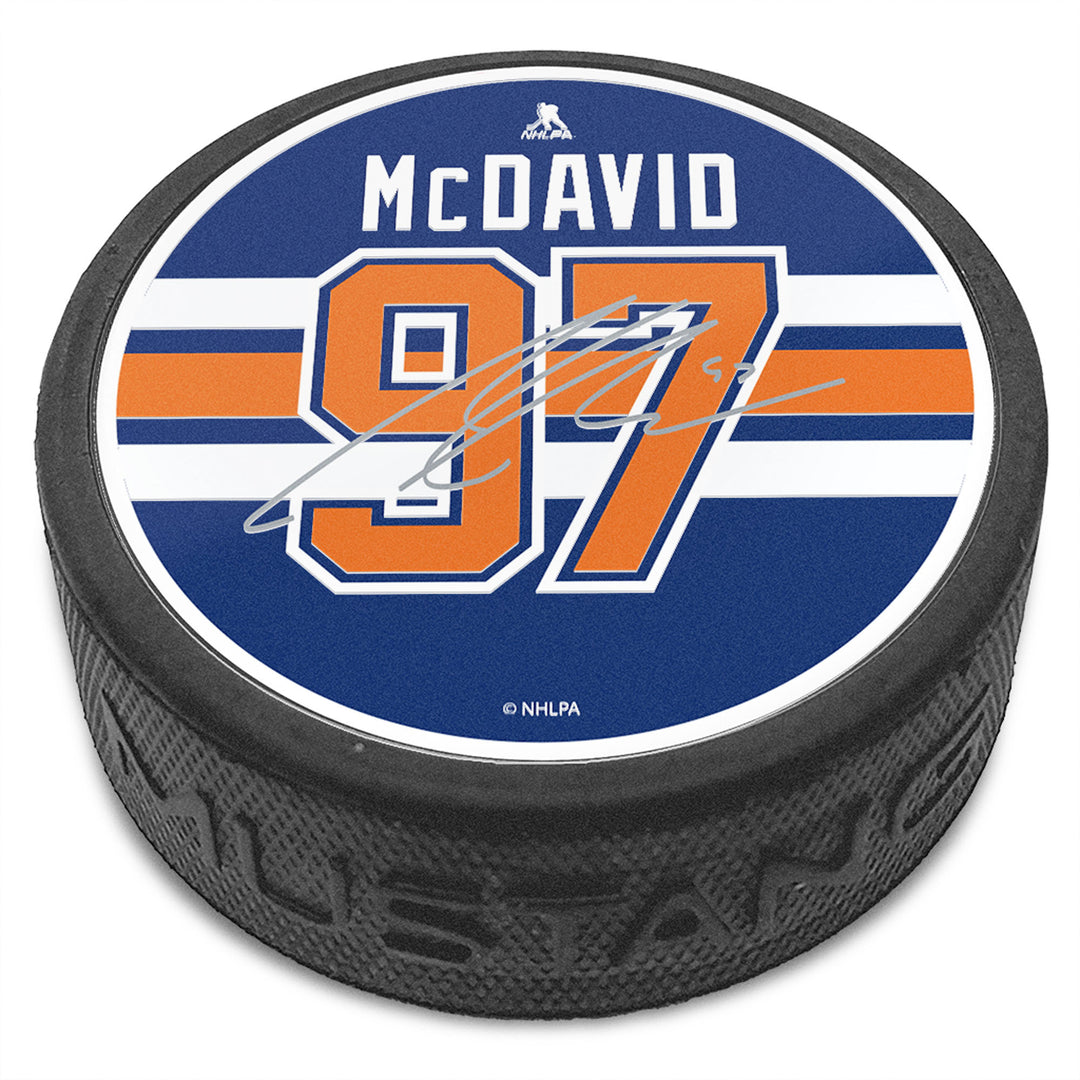 Connor McDavid Edmonton Oilers Mustang Royal Textured Collector's Puck