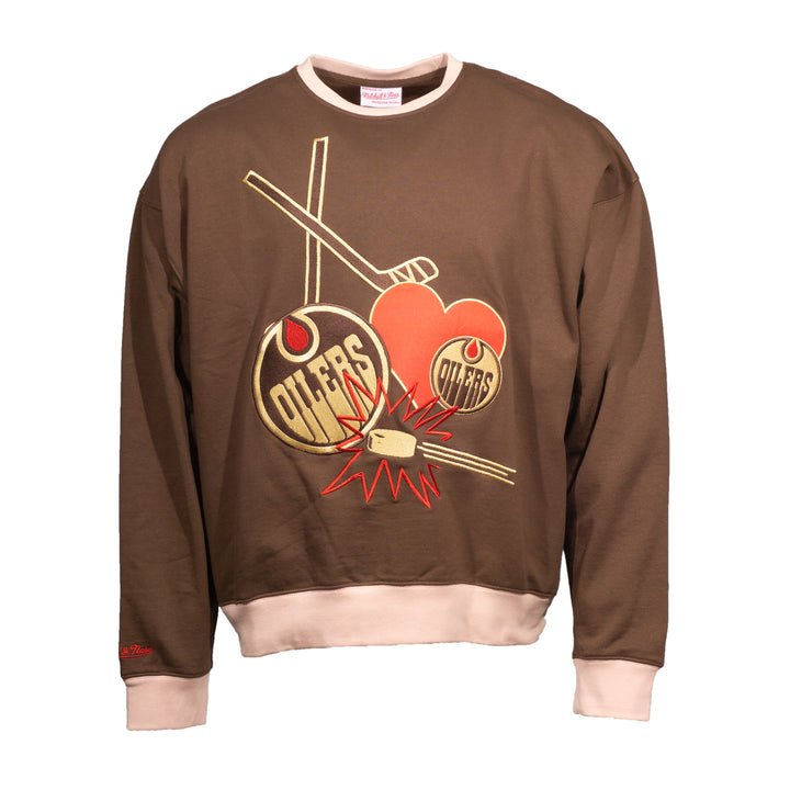 Edmonton Oilers Mitchell & Ness Canadian Bacon Brown Crewneck Sweatshirt