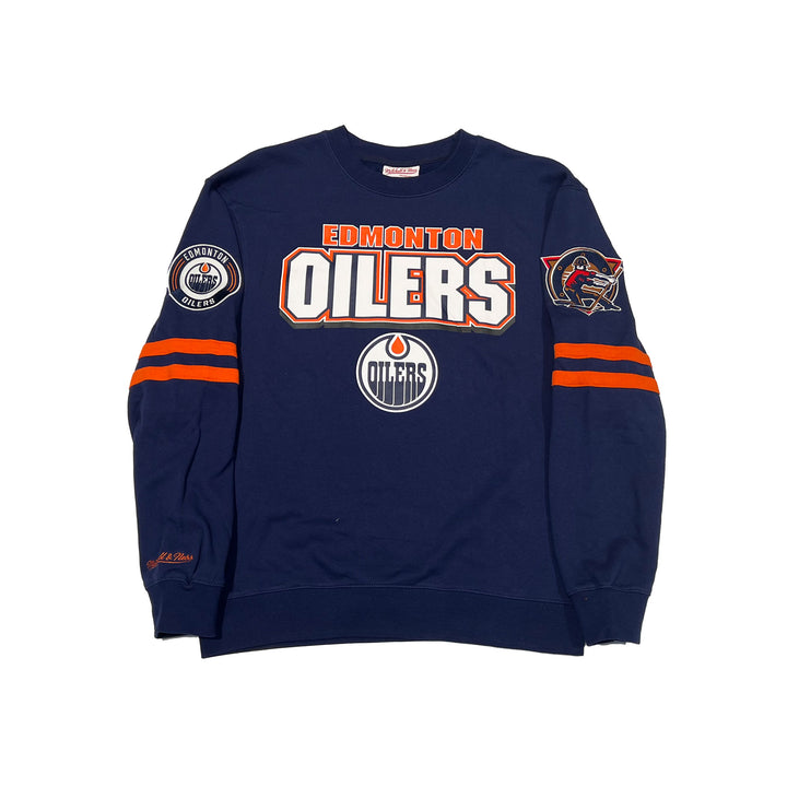 Edmonton Oilers Mitchell & Ness All Over Navy Crewneck Sweatshirt