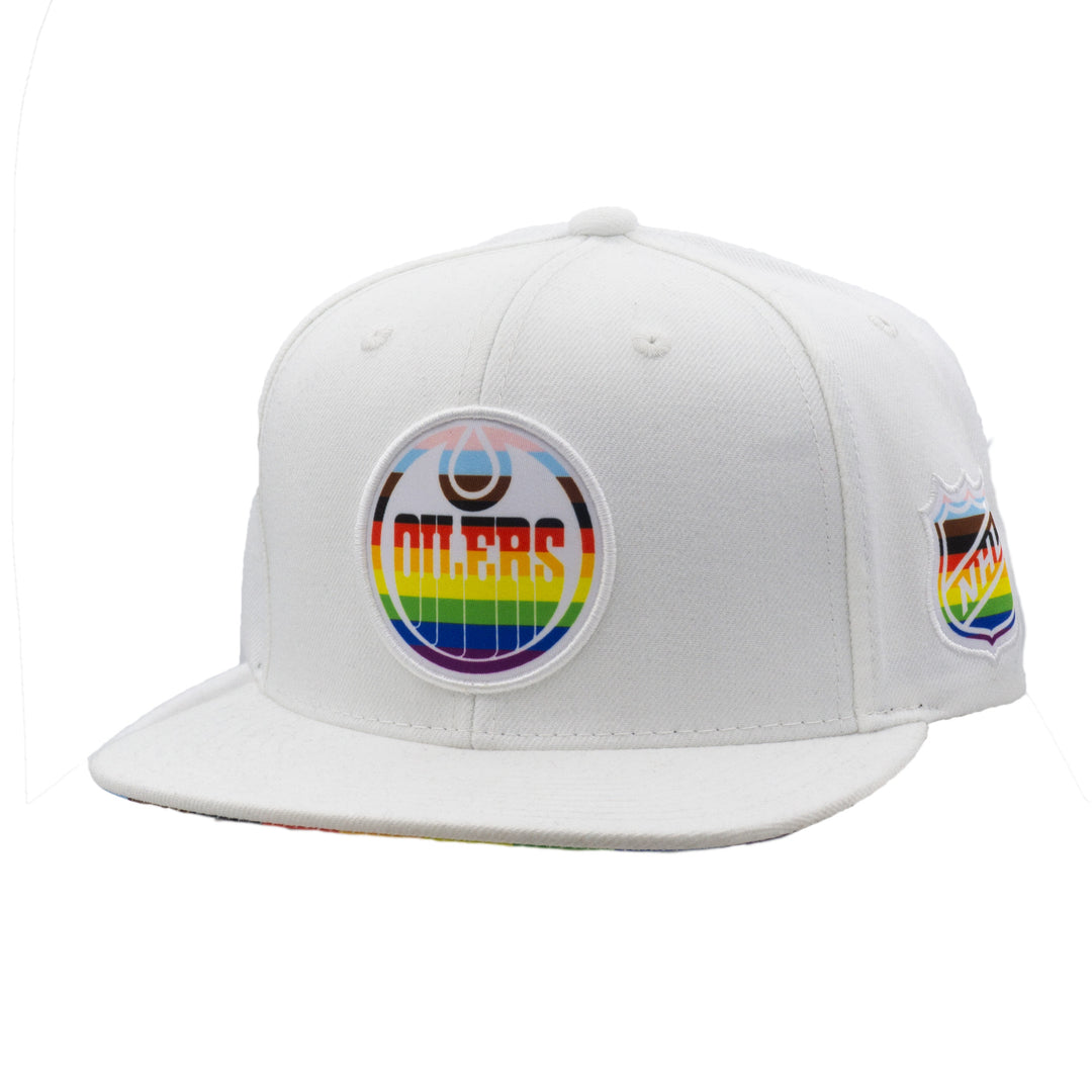 Edmonton Oilers Mitchell & Ness Pride White Snapback Hat