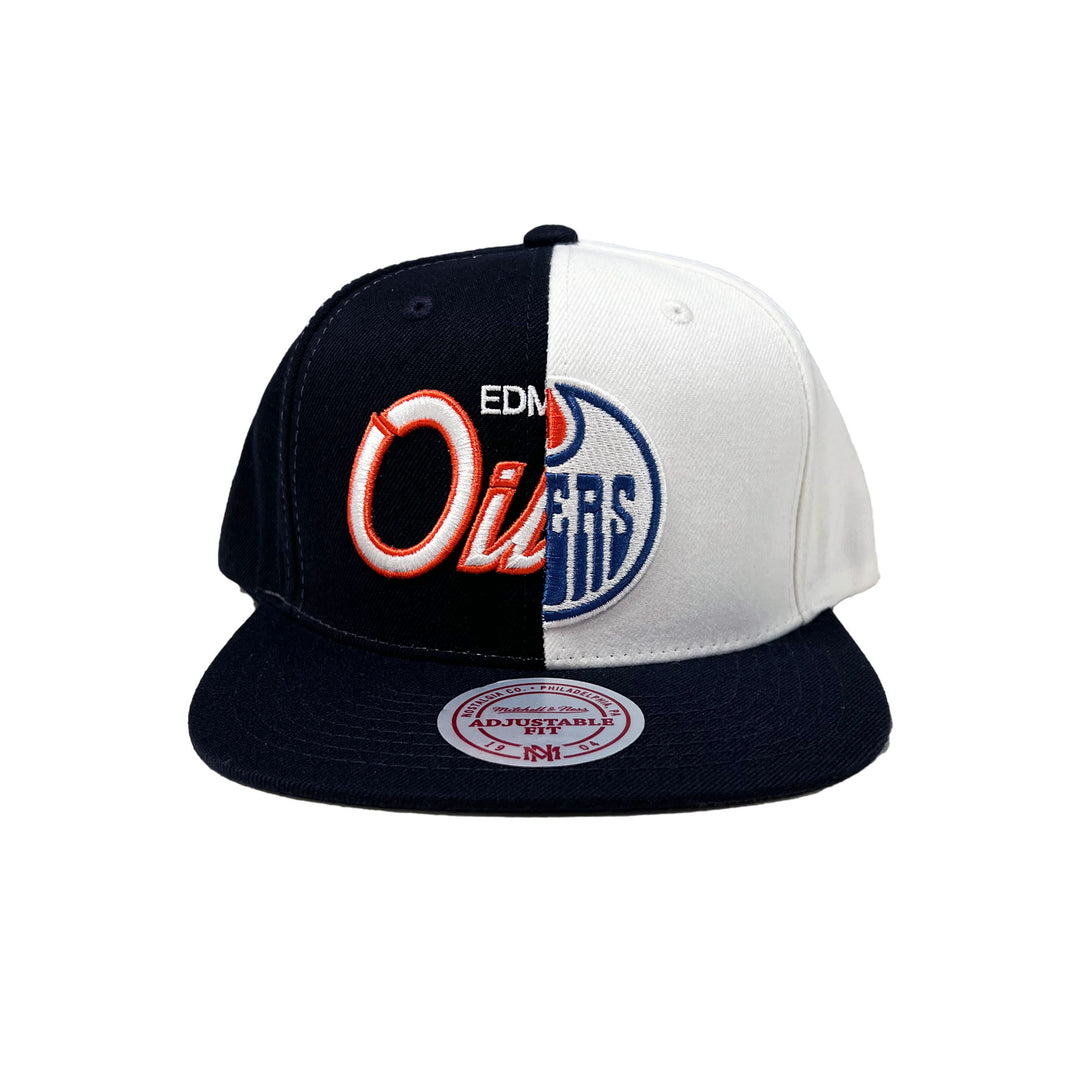 Edmonton Oilers Mitchell & Ness Split Crown Navy & White Snapback Hat