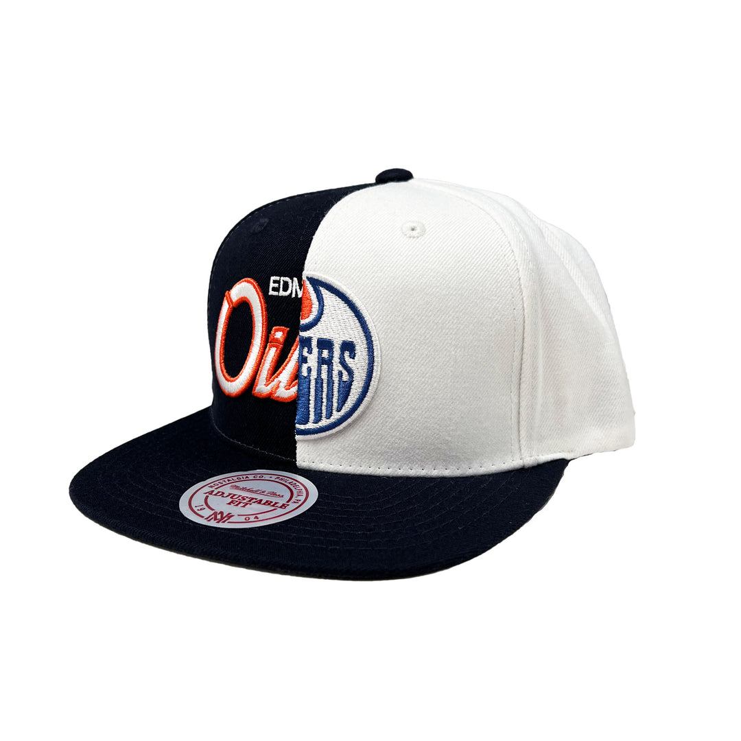 Edmonton Oilers Mitchell & Ness Split Crown Navy & White Snapback Hat