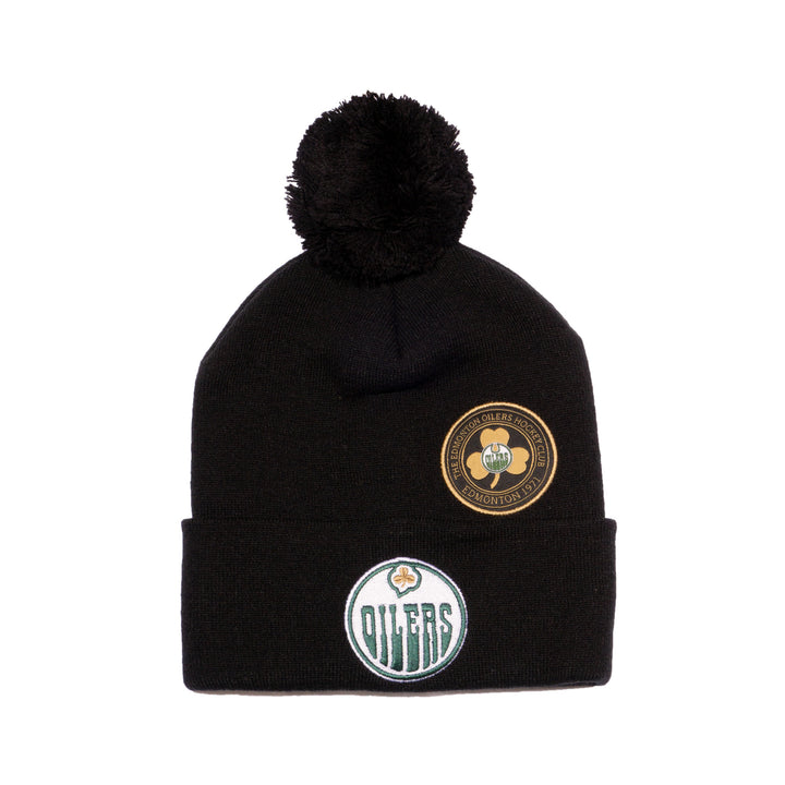 Edmonton Oilers Mitchell & Ness St. Patrick's Day Black Lucky Charm Toque w/ Pom