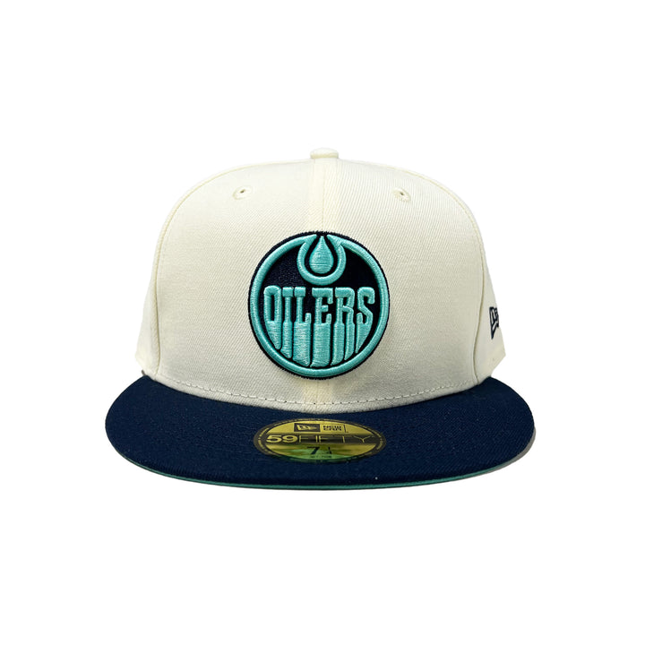 Edmonton Oilers New Era Cream & Blue "Chrome Oceanside" 59FIFTY Fitted Hat