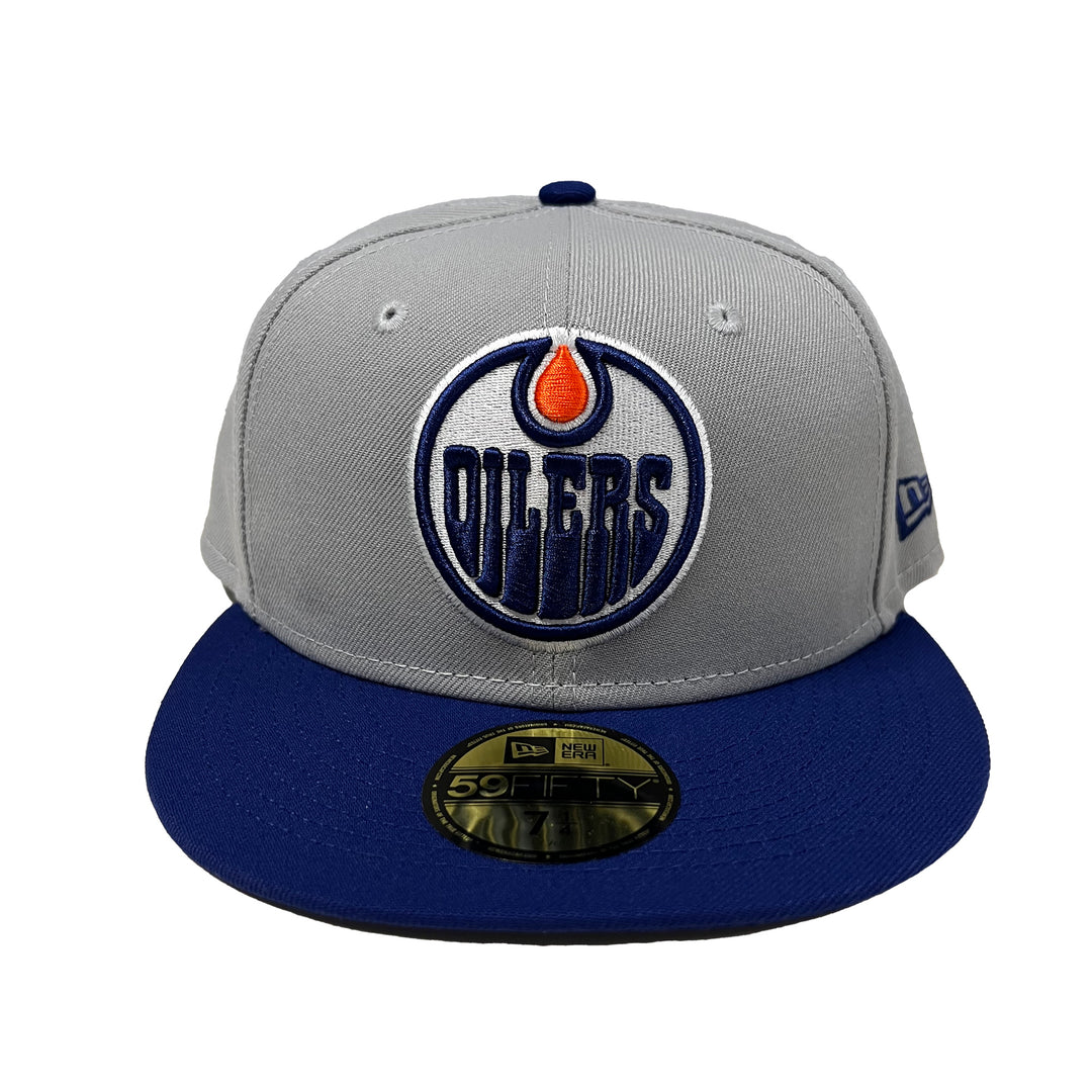 Edmonton Oilers New Era Grey & Royal Blue 59FIFTY Fitted Logo Hat