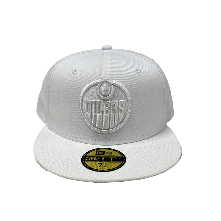 Edmonton Oilers New Era White on White Tonal 59FIFTY Fitted Logo Hat
