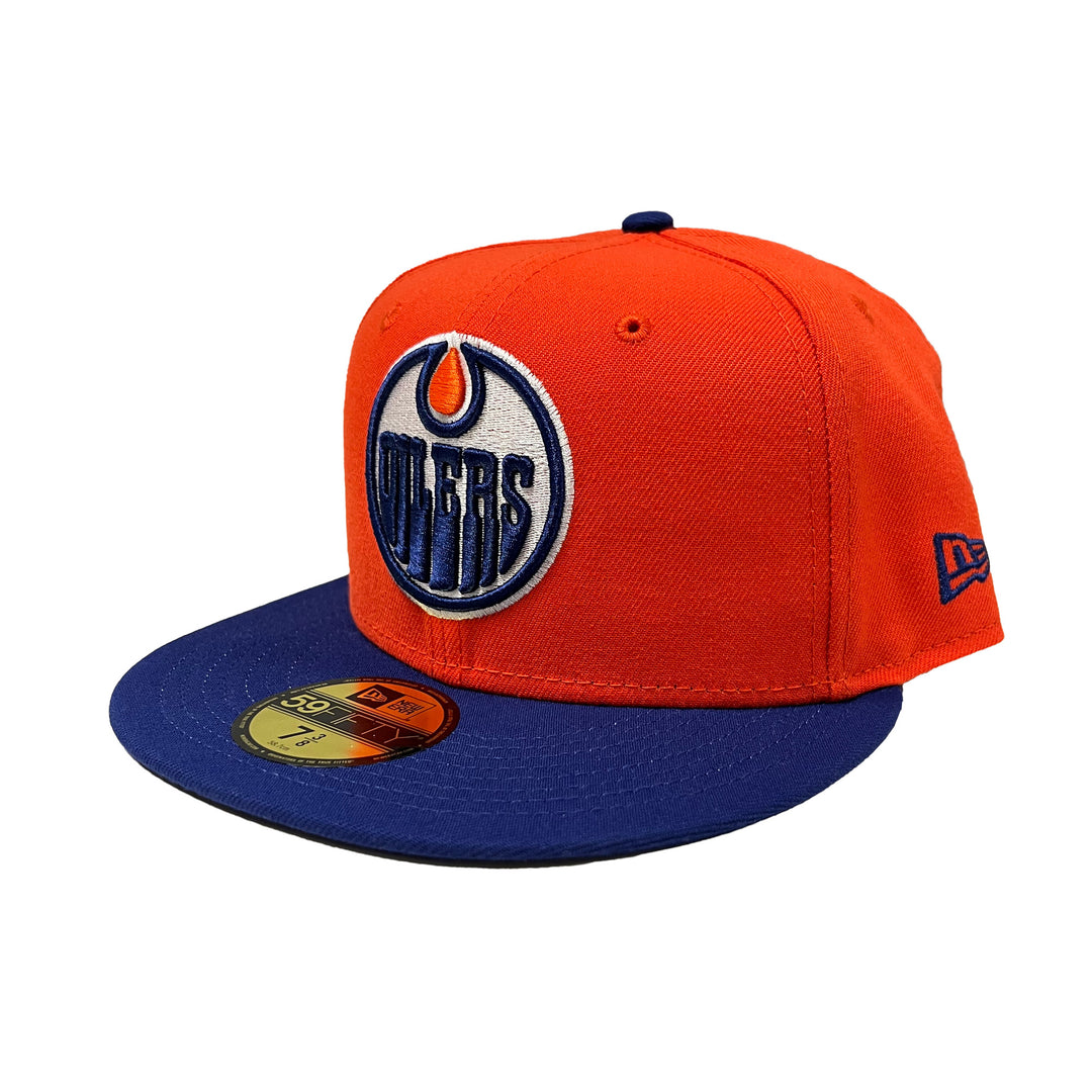 Edmonton Oilers New Era Orange and Royal Blue 59FIFTY Fitted Logo Hat 7 7/8