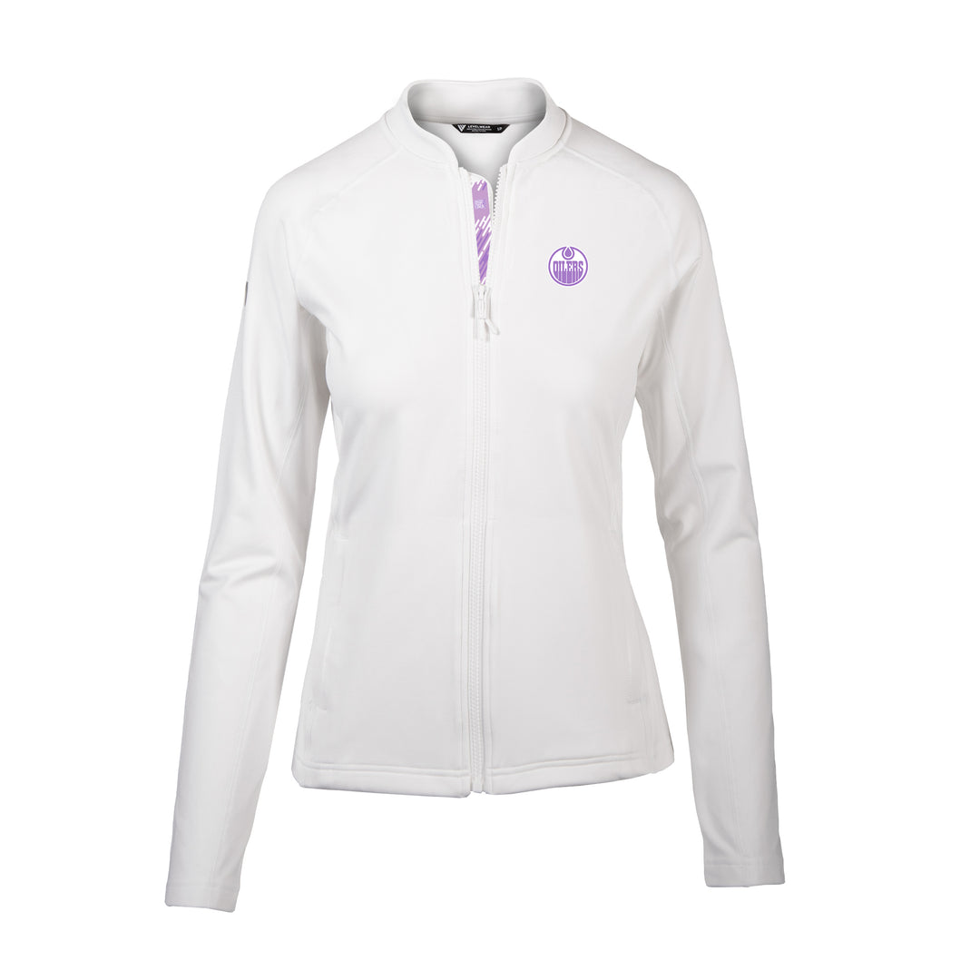 Edmonton Oilers Womens Levelwear White Hockey Fights Cancer Ezra Circuit Full Zip Jacket