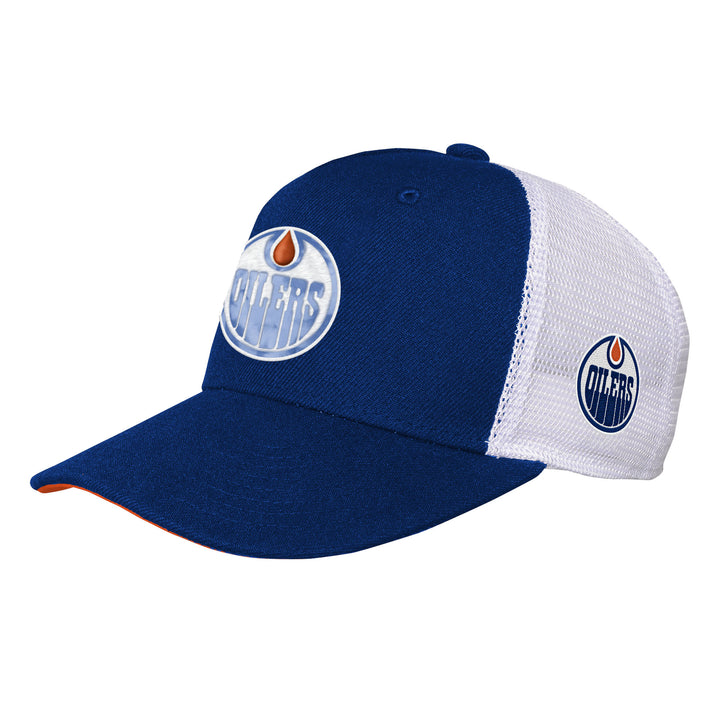 Edmonton Oilers Youth Outerstuff Blue & White Bleachout Trucker Snapback Hat