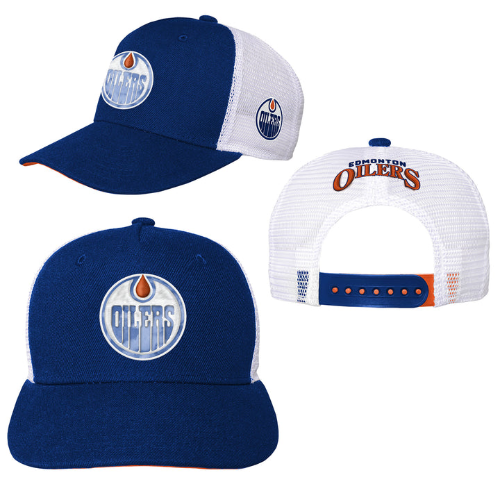 Edmonton Oilers Youth Outerstuff Blue & White Bleachout Trucker Snapback Hat