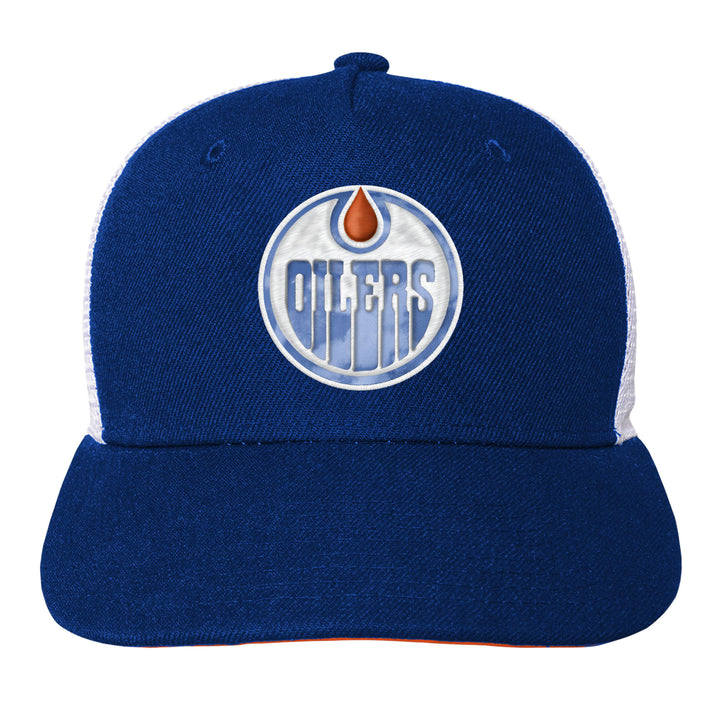 Edmonton Oilers Youth Outerstuff Blue & White Bleachout Trucker Snapback Hat