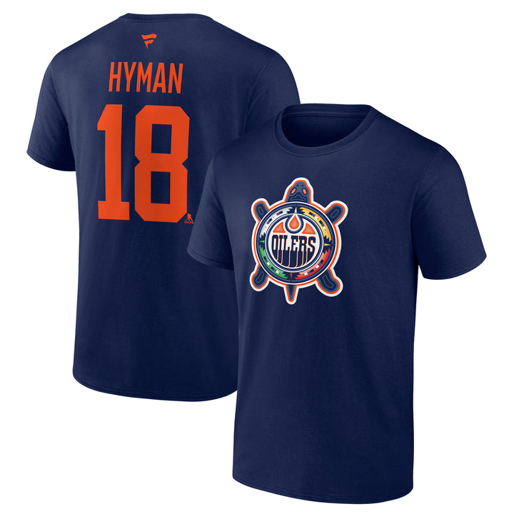 Zach Hyman Edmonton Oilers Fanatics Turtle Island Logo Navy T-Shirt