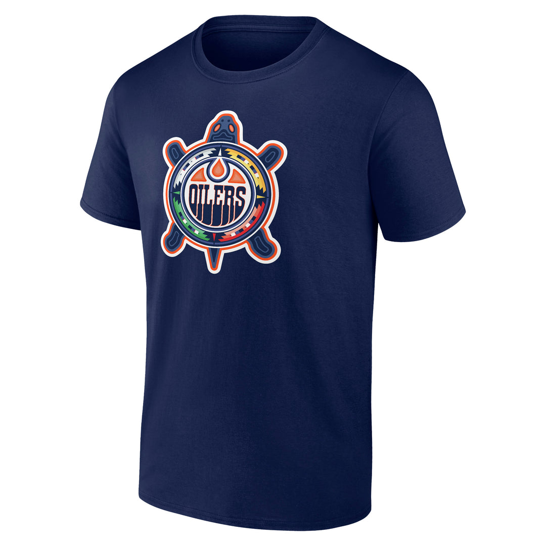 Zach Hyman Edmonton Oilers Fanatics Turtle Island Logo Navy T-Shirt