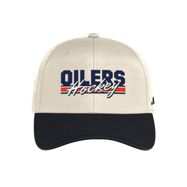 Edmonton Oilers adidas Cream & Black Hockey Slouch Adjustable Hat
