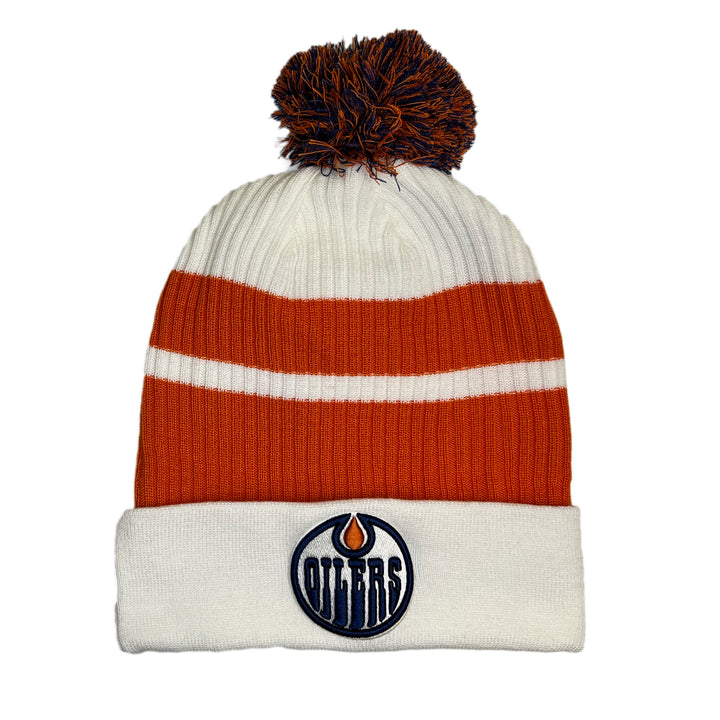 Edmonton Oilers White Cuffed Knit w/ Pom