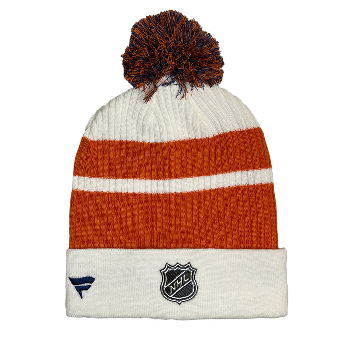 Edmonton Oilers White Cuffed Knit w/ Pom