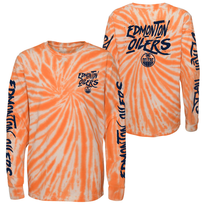 Edmonton Oilers Kids Outerstuff Huntington Orange Tie Dye Long Sleeve Shirt