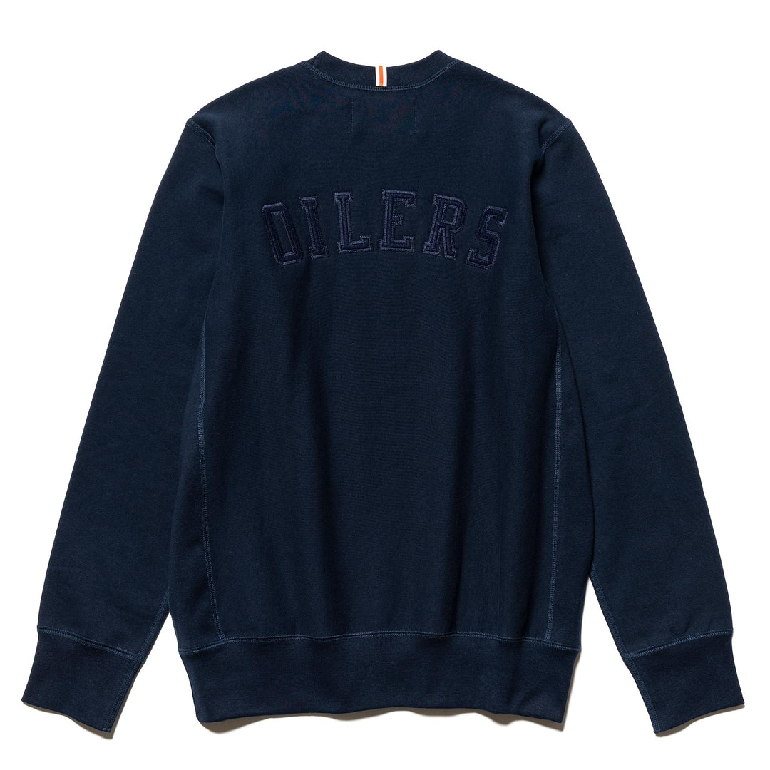 Antigua Edmonton Oilers Navy Blue Flier Bunker Long Sleeve Crew Sweatshirt, Navy Blue, 86% Cotton / 11% Polyester / 3% SPANDEX, Size L, Rally House