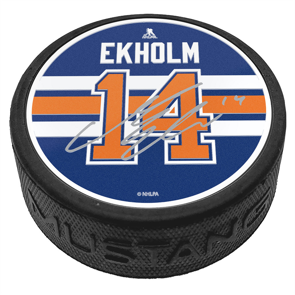 Mattias Ekholm Edmonton Oilers Mustang Royal Textured Collector's Puck