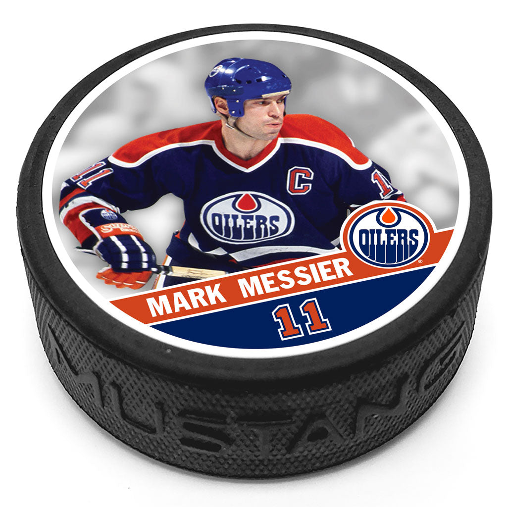Mark Messier Edmonton Oilers Textured Photo Collectors Puck