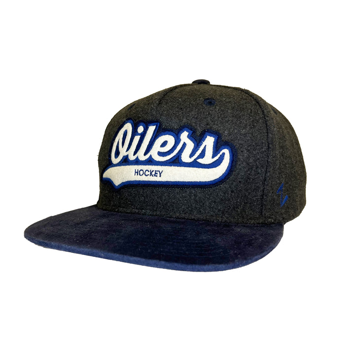 Edmonton Oilers Wool Grey/Navy Throwback Snapback Hat