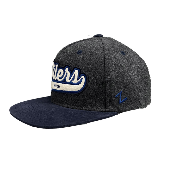 Edmonton Oilers Wool Grey/Navy Throwback Snapback Hat